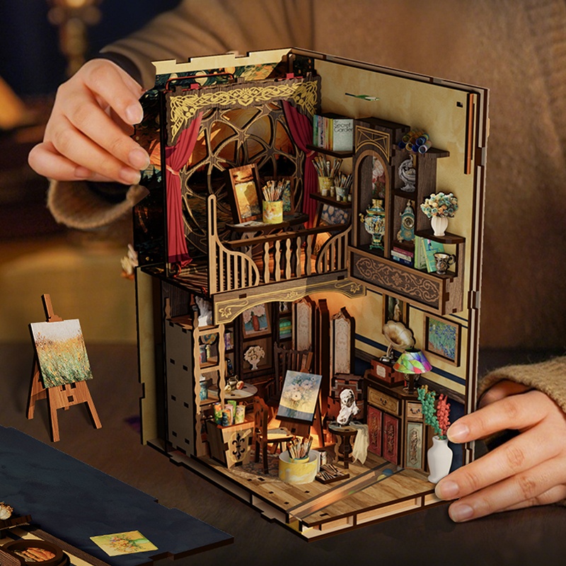 Miniature Model Kits A world w - đánh giá và giá Diy Wooden Book Nook Kit Shelf Insert