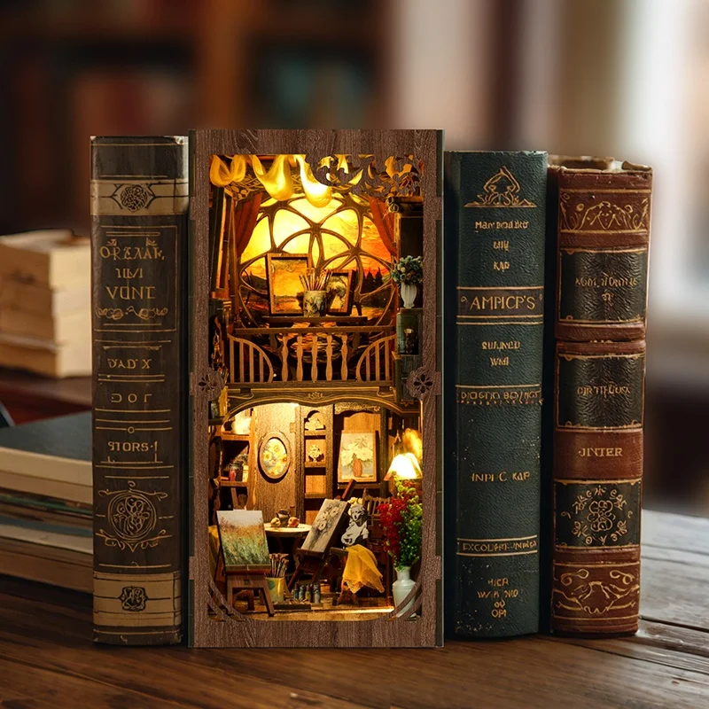 Miniature Model Kits A world w - đánh giá và giá Diy Wooden Book Nook Kit Shelf Insert