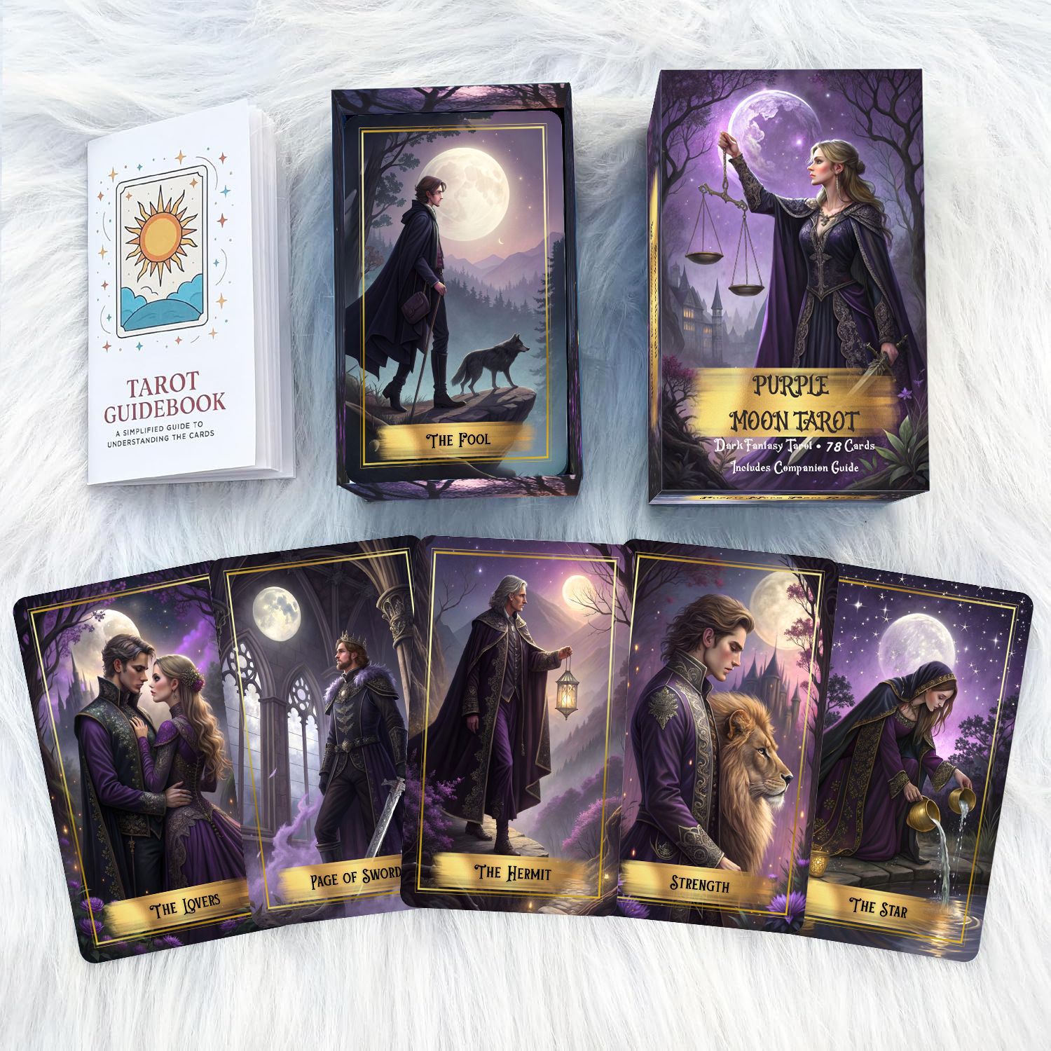 Purple Moon Tarot Cards Deck w - đánh giá và giá Tarot Deck With Guidebook